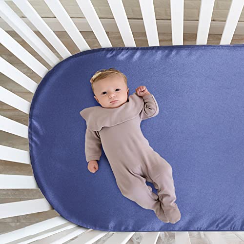 Image of SiinvdaBZX 2 Pcs Satin Bassinet Sheets for Baby Boy, Grey & Navy | Silk-Like Soft Bassinet Fitted Sheets for Hourglass, Oval & Rectangular Bassinet Mattress