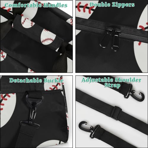 Baseball Ball Print Kids Overnighted Duffel Bag Carry-On Size & Ideal for School Practice or Weekender Travel with Zip and Shoulder Stra for Boys & Girls4