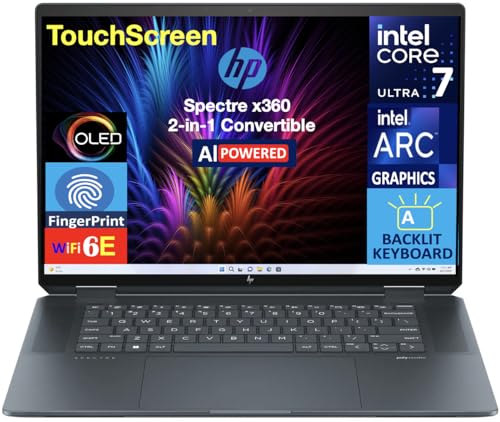 Image of HP Spectre x360 AI Powered 2-in-1 Laptop 16.0 inch Touchscreen OLED 2.8K Display (Intel Ultra 7-155H, 32GB LPDDR5X, 512GB PCIe SSD, Backlit KB, Fingerprint, Win 11 Pro) Bundle w /Hub DKZ