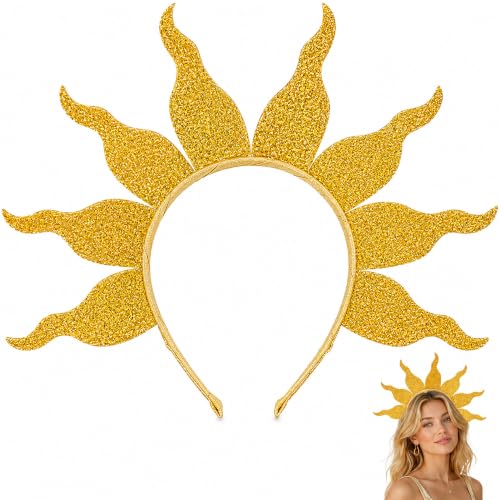 JazSwirl Sun Headband Sunshine Headband Gold Glitter Sun Hair Headband Costume Accessory for Party Festival Birthday Baby Shower Summer Theme Photo Prop