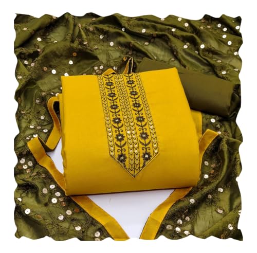 Image of HMP Fashion Womens Bombay Cotton Embroidery Tie Cotton Unstitch dress Material With Chanderi lace bordered Dupatta