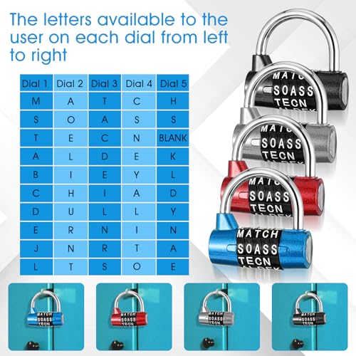Image of 4 Pcs 5 Letter Combination Lock Heavy Duty Gym Locker 5 Digit Word Escape Room Locks Keyless Resettable Metal Lock for College Gym Toolbox Hasp Cabinet