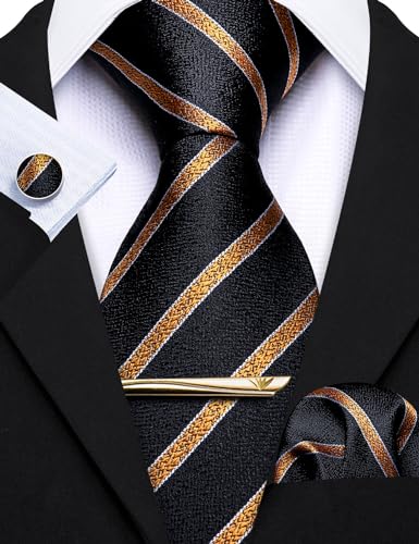 Image of Barry.Wang Designer Mens Tie Sets Collection, Eleagnt Gift Box Tie Clips Handkerchief Cufflink Set
