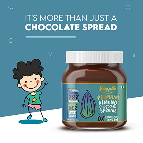 Image of Happilo Premium Almond Chocolate Spread, Delicious and Low-Carb Chocolate Spread with Goodness of California Almonds, High Protein Low Sugar Sweet Dessert, Smooth & Creamy Guilt-Free Diet Snack, No Cholesterol and Trans-Fat, 350g
