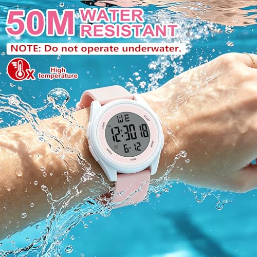 Image of Juboos Digital Watch Men Women 50M Waterproof Sports Military | Large Face Wirstwatch with Stopwatch, Alarm, LED Backlight, 12 /24H, Date, Week, Hourly Chime