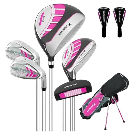 6 Pieces Junior Golf Clubs Set for Kids Ages 11-13, Youth Golf Clubs 6-8 9-12, Complete Kids Golf Club Set with Driver, Hybrid, Irons, Putter, Stand Bag, Lightweight for Boys Girls, Red