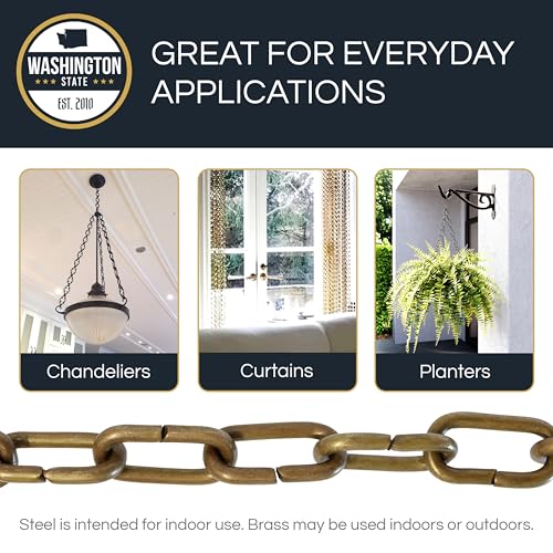 Image of RCH Hardware Polished Nickel Solid Brass Chain for Hanging, Lighting - Standard Unwelded Links (1 Foot)