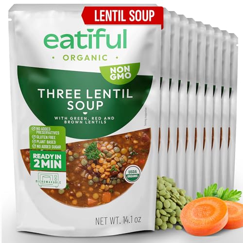 Image of EATIFUL Lentil Soup, Made With Organic Vegetables, Lentil Soup With Green, Red And Brown Lentils, No Added Preservatives And Sugar, Gluten Free, NON GMO, 14.1 Ounce (Pack of 10)