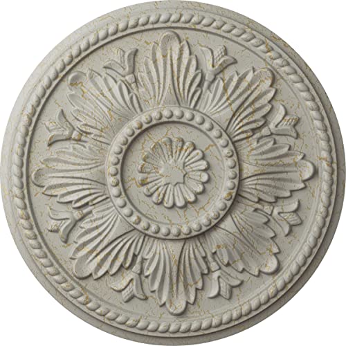 Image of Ekena Millwork CM18EDPCC Edinburgh Ceiling Medallion, 18 inch OD x 1 3 /4 P, Pot of Cream Crackle