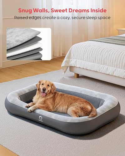 QPAU Aufblasbares Hundebett mit Seiten, waschbares Haustierbett für Reisen, Camping und Zuhause, wasserdichtes tragbares Hundebett mit Pumpe und Tasche für kleine, mittelgroße und große Hunde (Mittel)