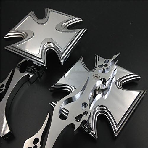 SMT-Chromed Billet Custom Running Acrylic Mirrors Compatible With Harley Dyna Wide Glide Maltese Cross Emblem Flame Style [B015SMNJJI]