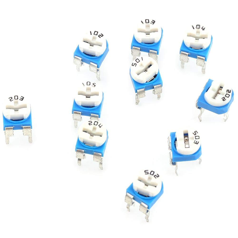 Vikye Trimmer Potentiometer, 100 Stück, 10 Werte, 500 Ohm - 1 M Ohm, Horizontal, Variabler Widerstand, Kunststoffbox