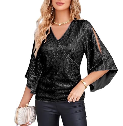GRACE KARIN Womens Sparkly Sequin Tops,3/4 Sleeve...