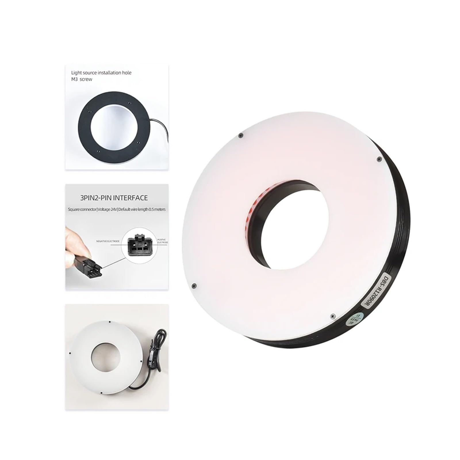 Vision industrielle industrielle, anneau lumineux à 90 degrés - Intensité lumineuse stable une utilisation longue et rapprochée(blanc,DBS-R6090)