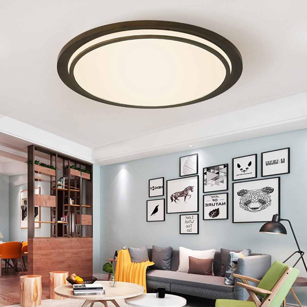 Lampa sufitowa do sypialni, drewno LED, okrągłe, akrylowe boczne trzy kolory, ściemnianie, płaskie oświetlenie sufitowe, do sypialni, kuchni, salonu