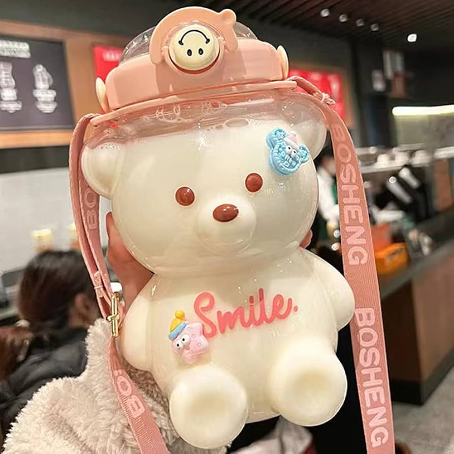 可愛い熊キラキラ保冷保温 ストロー ス ショルダー　lーlギフト　紫色水筒 460mlキラキラ保冷保温 ストロー ス ショルダー水筒