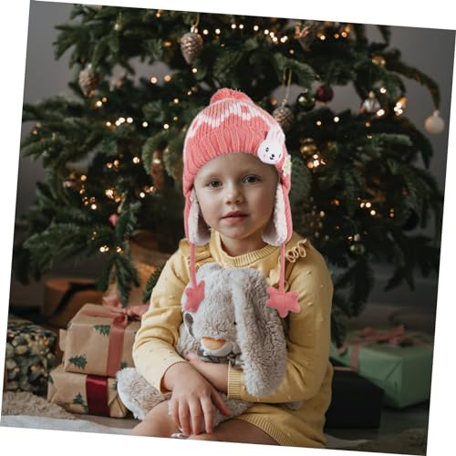 Didiseaon 2pcs Girls Winter Hat Scarf Set Boys and Girls Earflap Hat Circle Scarf Cartoon Style Warm Fibres Pink3
