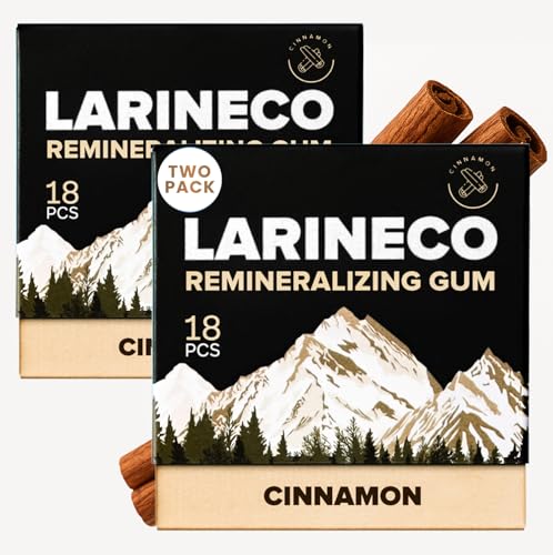 Larineco Remineralizing Gum with Nano Hydroxyapatite & Xylitol – Sugar-Free Xylitol Gum – Plastic-Free, Dye-Free, Aspartame-Free – Natural Base – 36 Pieces, Cinnamon