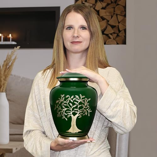 Image of Trupoint Memorials Cremation Urns for Human Ashes, Tree of Life Decorative Burial Urn for Adult Men and Women, Large Dark Green