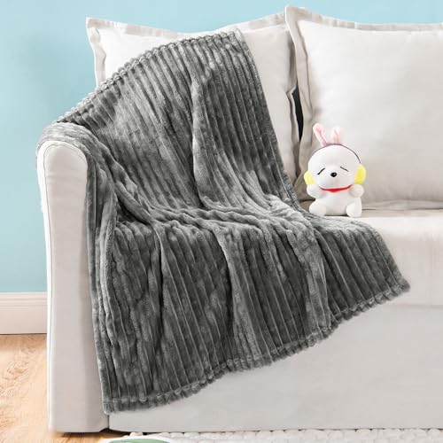 Image of MIULEE Fleece Blanket, Durable Plush Fuzzy Extra Soft Warm Cozy Grey Striped Flannel Throw Blanket for Couch Sofa Bed 30"x40"