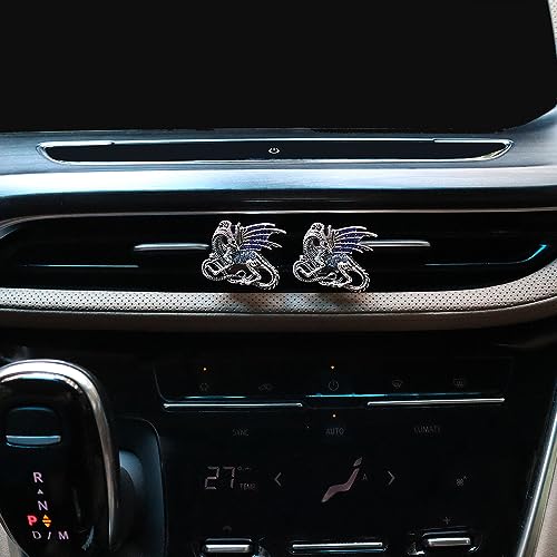 Image of ORIESSE Bling Dragon Car Decor,2pcs Silver Blue Vintage Dragon Car Air Freshener Vent Clips,Refillable Diffuser