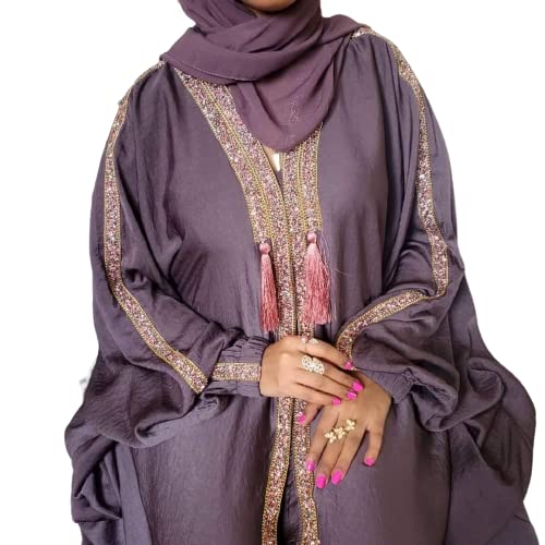 Samaira FashionDeep Purple Farasha Abaya Long Maxi Dress Long Sleeves Evening Dress Abayas for Women Muslim Party Wear Naqab Hijab Burkha
