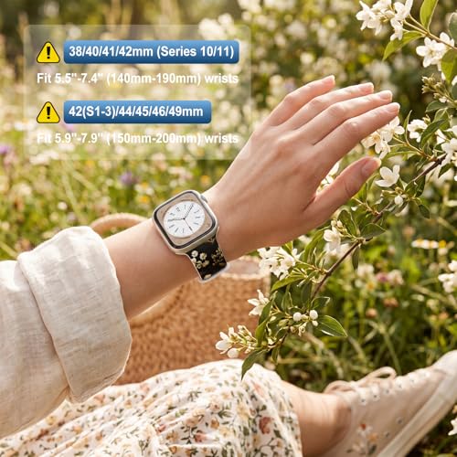 Image of Floral Band Compatible with Apple Watch Bands for Women 40mm 42mm 41mm 38mm 44mm 45mm 46mm 49mm, Cute Pattern Flower Soft Silicone Sport Strap for iWatch Series Ultra 11 10 SE 9 8 7 6 5 4 3 2