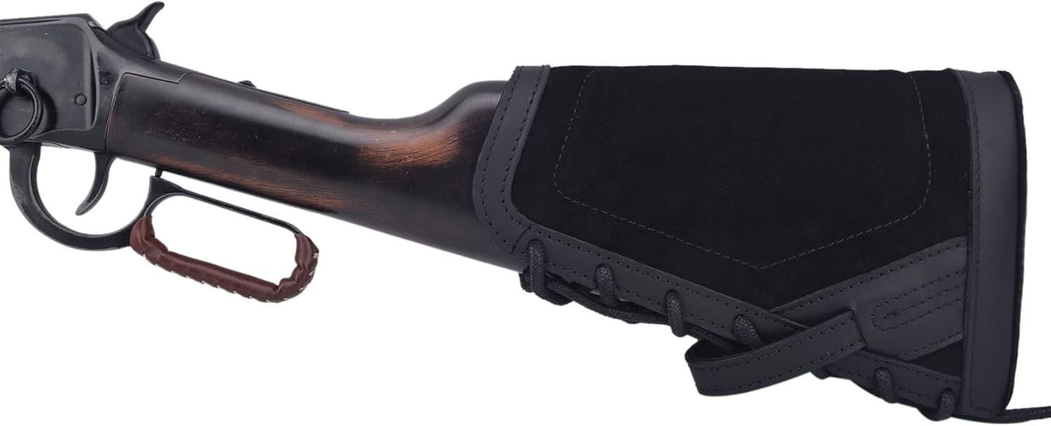 Leather Buttstock Cheek Rest Pad with Rifle Shell Holder for .44mag .45-70 .30-30 .357 .308 .30-06 410GA