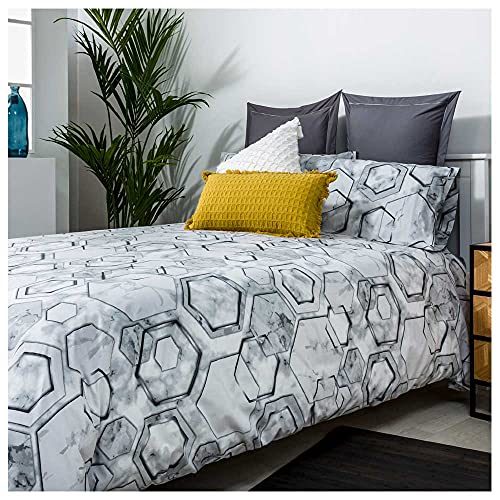 COTTON ARTean Funda Nórdica Cama 135 MARMOL Gris ALGODÓN 180 hilos Funda edredón 220x260 + 1 funda almohada