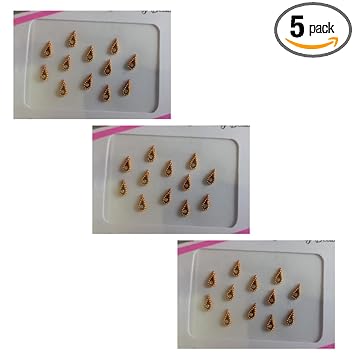 SK - Small Tilak Maroon Colour Drop Shape Fancy Stone Bindi for Ladies Girls and Women Multicolour (5 Packets)