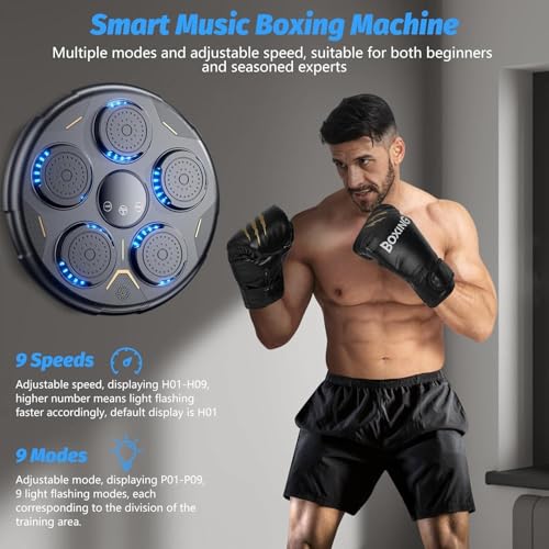 Image of Drumstone (𝗦𝗽𝗲𝗰𝗶𝗮𝗹 𝟭𝟱 𝗬𝗲𝗮𝗿𝘀 𝗪𝗮𝗿𝗿𝗮𝗻𝘁𝘆) Smart Music Boxing Machine - Wall Mounted Bluetooth Punch Trainer with LED Lights, 9 Modes, Score Display, Home Workout Equipment