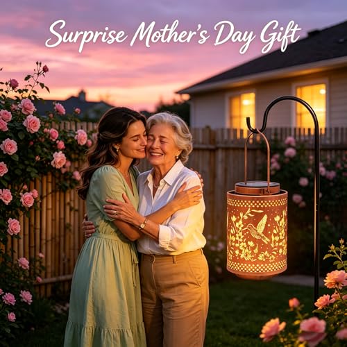 Image of Hummingbird Solar Lanterns Garden Decor Birthday Gifts for Women Mon Grandma Metal Hanging Solar Lights Waterproof Outdoor Decoration for Outside LED Lanterns for Yard Patio Lawn Pathway Landscape