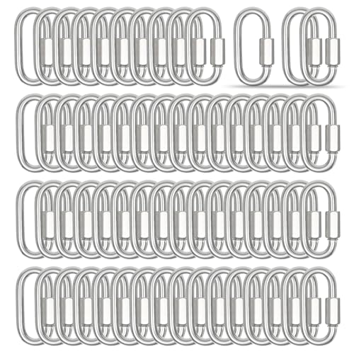 200-Pack M4 Silver Quick Links, 1.57Inch Threaded Quick Chain Link Connectors, 5/32”Heavy Duty Locking Carabiners,330 LBS Capacity Anti-Rust Chain Hooks for Towing, Swings, Shade Sails and Bird Toys