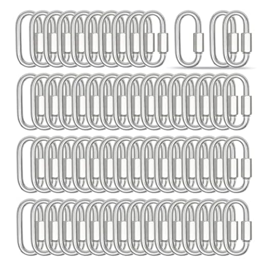 200-Pack M4 Silver Quick Links, 1.57Inch Threaded Quick Chain Link Connectors, 5/32''Heavy Duty Locking Carabiners,330 LBS Capacity Anti-Rust Chain Hooks for Towing, Swings, Shade Sails and Bird Toys