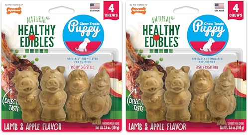 Image of Nylabone Healthy Edibles Natural Puppy Chews Long Lasting Treats for Puppies, Lamb & Apple Flavor, Small /Regular (4 Count) (Pack of 2)