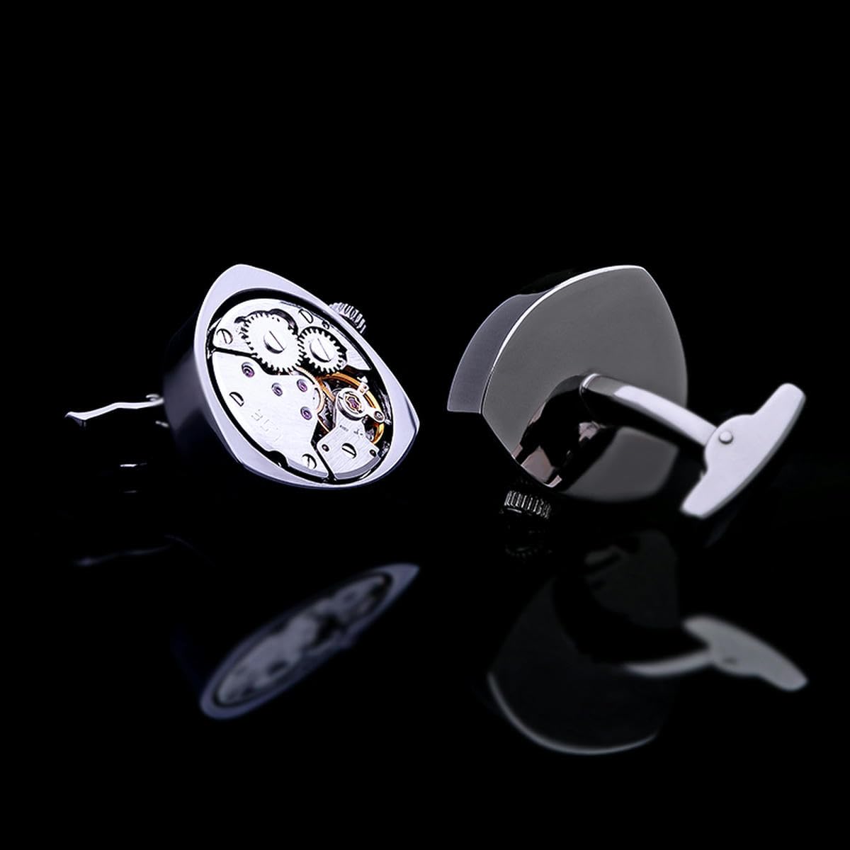 joyería Camisas Gemelos para Hombre Marca Negro Reloj Movimiento eslabones de puños mecánicos Botones Masculino Invitados