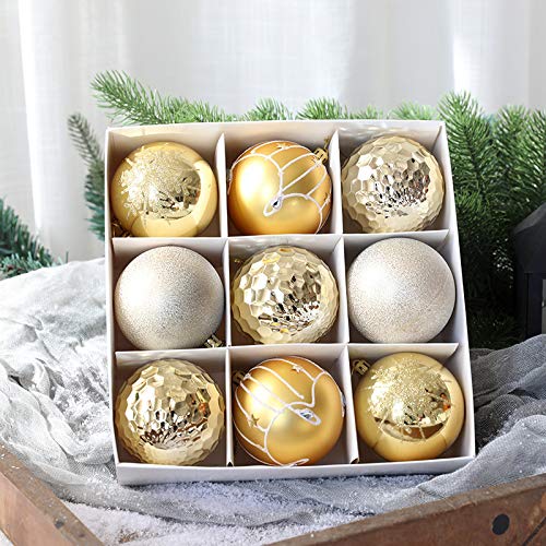 Bola de Navidad, Bola de Regalo Pintada de Navidad 9 Piezas de Bola de 8 cm decoración del árbol de Navidad Colgante decoración del árbol de Navidad decoración (Dorado)