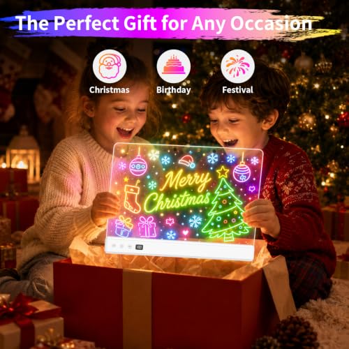 TOHETO LED Drawing Board for Kids, Rechargeable Glow Doodle LED Note Board, 16 Light Effects Acrylic Dry Erase Board, Neon Light Up Drawing Tablet Sketching Gifts Toy Ideas for Girls/Teens, 12 Markers - image 9