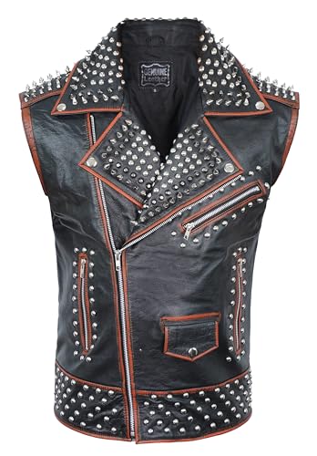 Image of Motorcycle Leather Vest For Men - Tactical Combat Military Style Sleeveless Biker Club Riding Outdoor Waistcoats