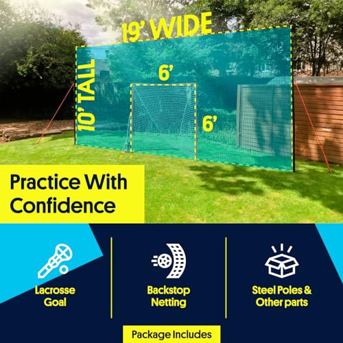 Open Goaaal Lacrosse Goal & Backstop Net | 10ft x 19ft All-in-One Lacrosse Rebounder for Backyard Training