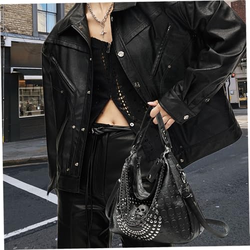 Skull Handbag, 14x6x13 Soft Washed Leather Skull Purse with Heavy Duty Zipper & Adjustable Shoulder Strap, Gothic Carrier for Work, Shopping, School, Travel3