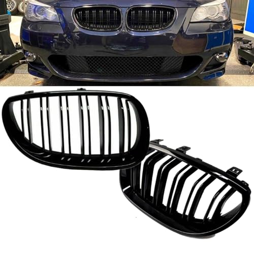 DM Autoteile SET Kühlergrill Schwarz Hochglanz Doppelsteg passend für 5er E60 E61 + M M5