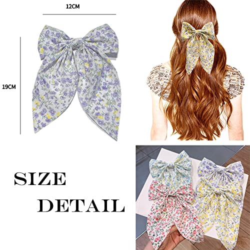 Chiffon Hair Bows para Mujeres y Niñas, 4 piezas de Pinzas de Lazo de Cinta Negra Larga Estilo Francés para Verano (Rosa, Amarillo, Azul, Púrpura) miniatura 2