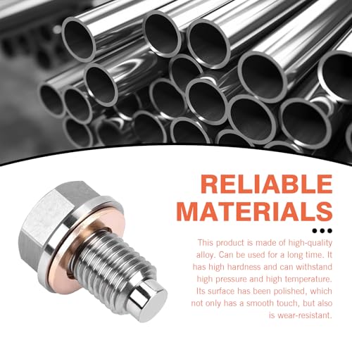 Image of M12 x 1.5 Magnetic Oil Drain Plug, Magnetic Stainless Steel Oil Pan Drain Nut Bolt with 5 PCS Copper Crush Washer Anti Leakage, Universal Leak-proof Replacement,Fits Most Cars, Motorcycles, Boats
