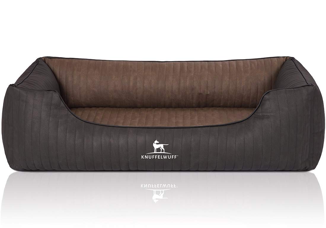 Knuffelwuff Orthopädisches Hundebett Outback aus Laser-gestepptem Kunstleder XL 105 x 75cm Schwarz/Braun - Abnehmbarer Bezug - leicht zu reinigen - für große, mittelgroße und kleine Hunde