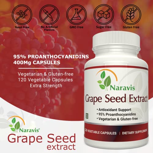 Naravis GRAPE SEED EXTRACT 400Mg - 120 Vegetarian Capsules With 95% Proanthocyanidins - Natural Non-Gmo Antioxidant Supplement - Grapeseed Extract Capsules thumb #2