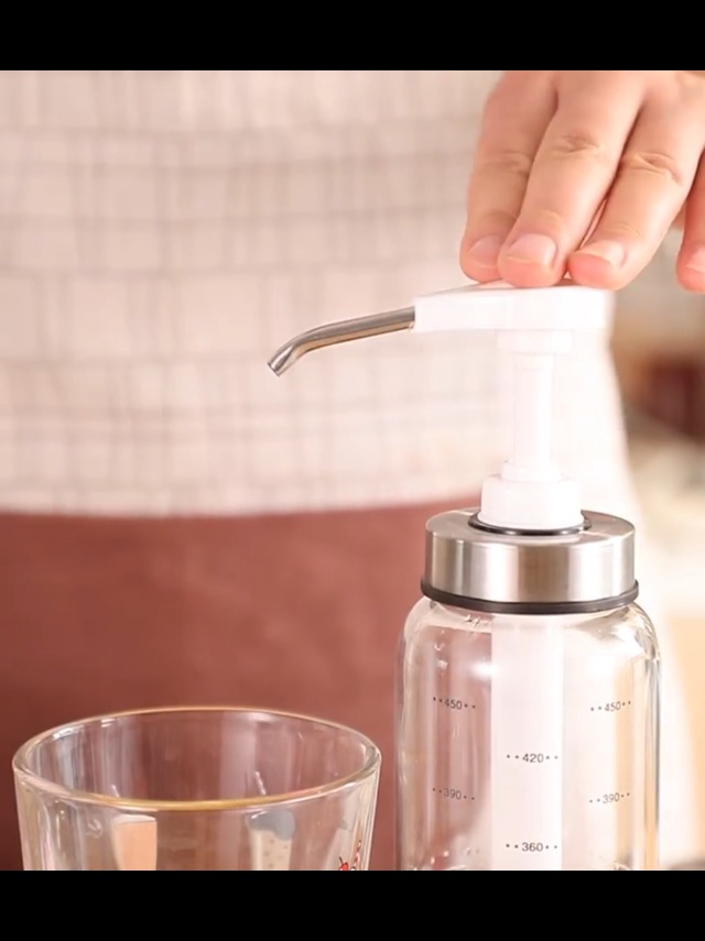 Tiwiche Dispenser per pompa di salsa, dispenser per sciroppi di caffè, bottiglia di vetro da 500 ml con pompe in acciaio inox, a prova di perdite, pompe di qualità alimentare per miele