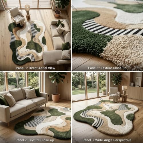 Image of Carpet for Living Room Irregular Abstract Shag Area Rug, Super Soft Fluffy Modern Designer Floor Rug. 3 x 5 Feet (91.44 x 152.40 cm) Green Multi