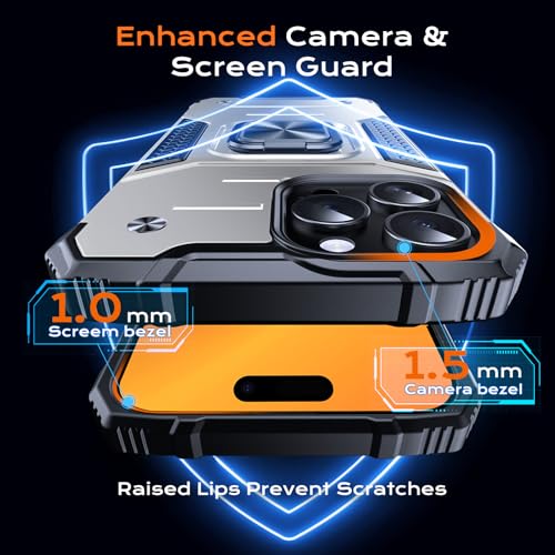 Image of Anqrp Heavy Duty Case for iPhone 15 Pro Case with Enhanced Ring Holder Grip Stand, Military Grade Shockproof Rugged Drop Protective Silicone Hard Slim iPhone 15 Pro Phone Case Cover,Silver