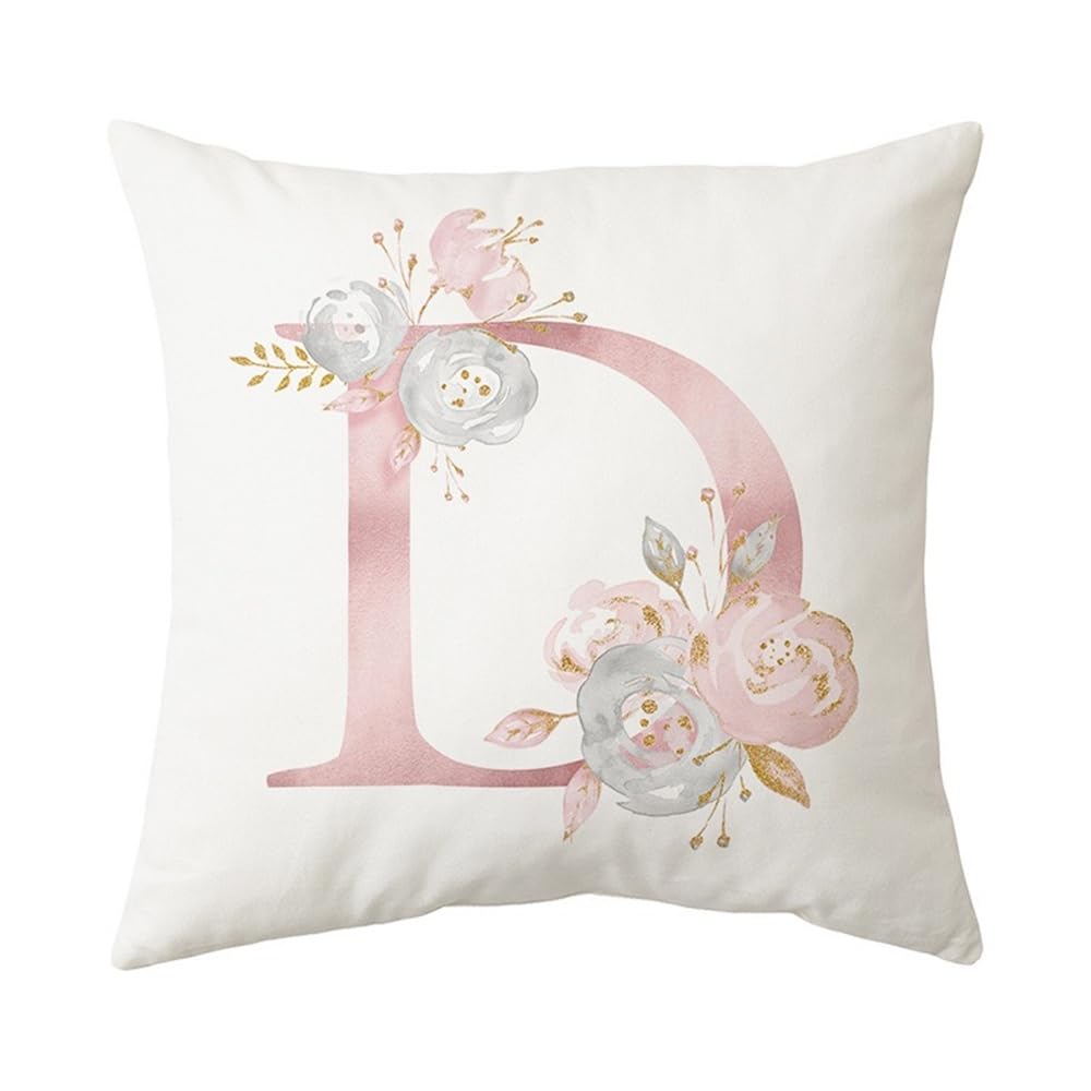 PRK 14 White Cushion Covers - Letter D Pillow Case, Cute Floral Alphabet Decorative Throw Square Protectors for Sofa, Couch, Bedroom, Chair - 45cm x 45cm โ image 1